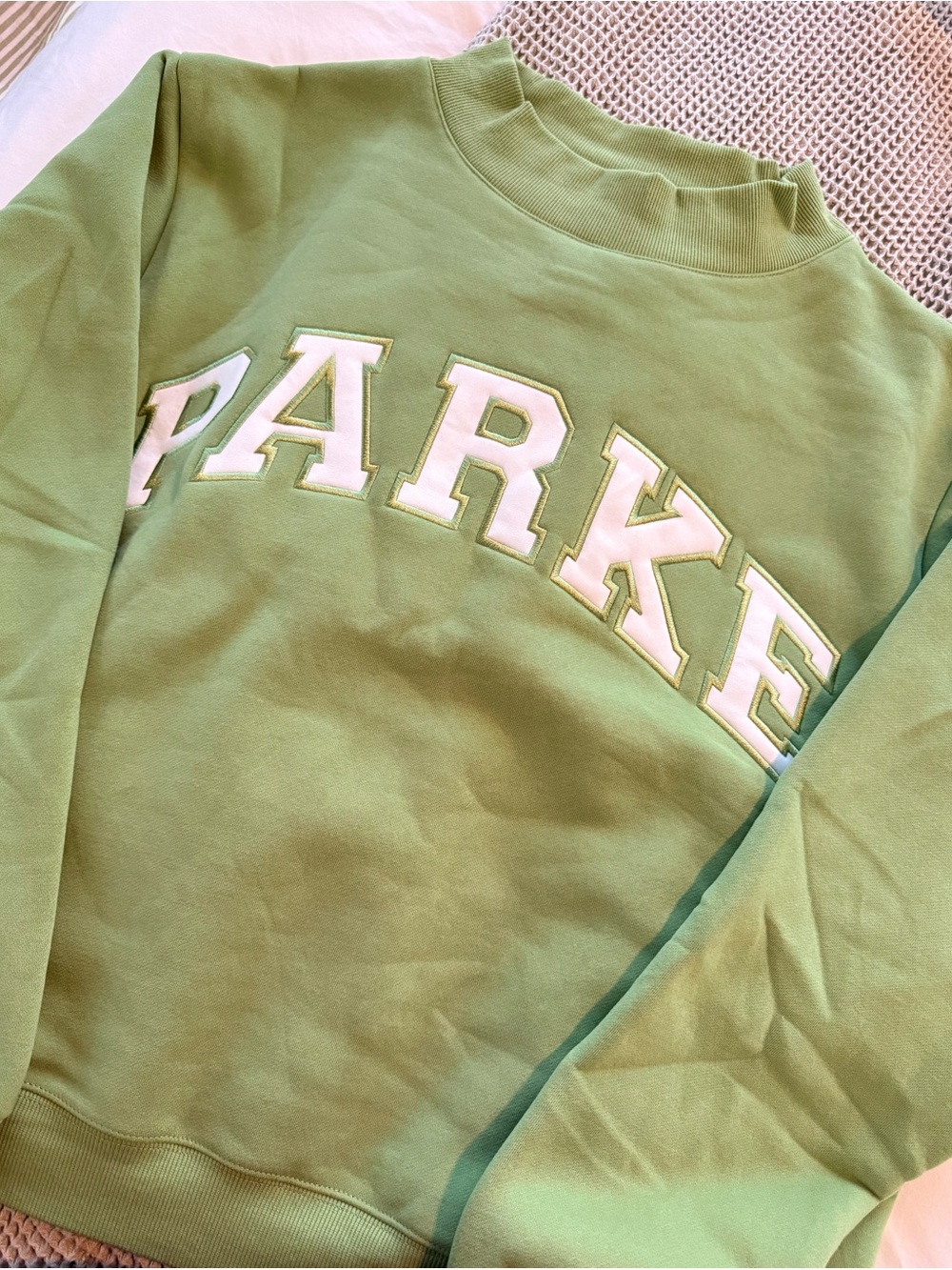 NWT PARKE Varsity Mockneck Sweatshirt in Matcha Green L/XL - Picture 2 of 3